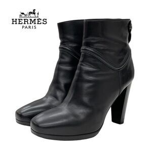 Hermes Boots Short Boots Shoes Leather Black